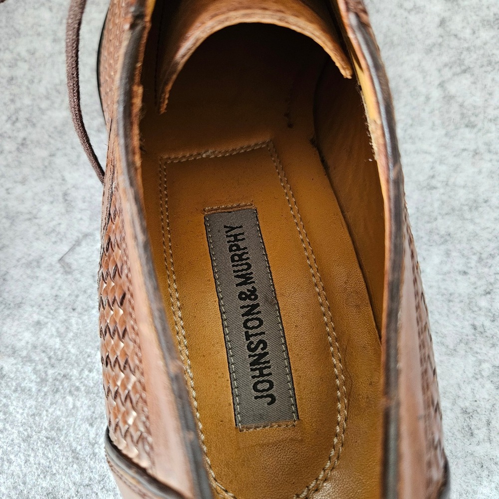 Johnston & Murphy Mens Woven Leather Cap Toe Oxford Dress Shoes Tan Brown 10M - Picture 10 of 10